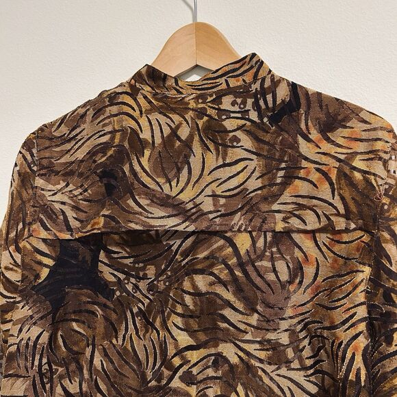 Ruby Rd Blouse Size M Semi Sheer Burnout Floral Tropical Brown Forest Fairy - Picture 7 of 12